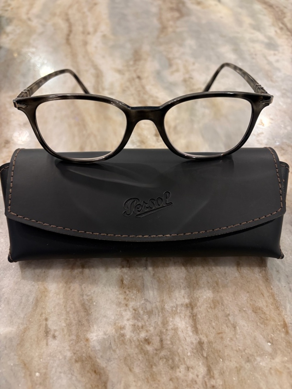 Persol Men's Eyeglasses Frame in Gray Tortoiseshell with Black Case